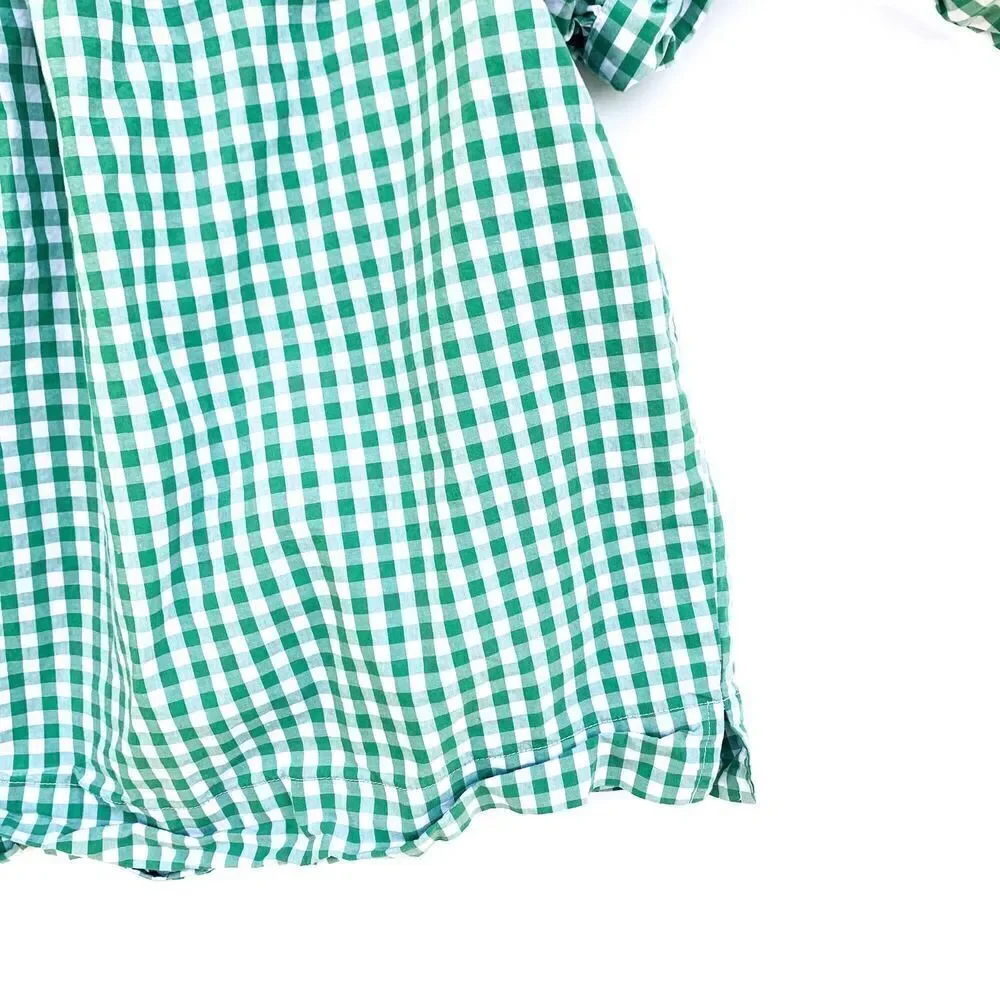 J. Crew White Green Gingham Off the Shoulder Top